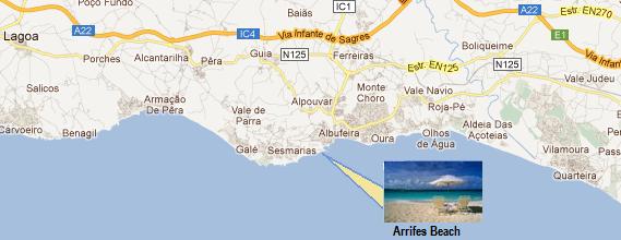 Algarve Arrifes Beach Map